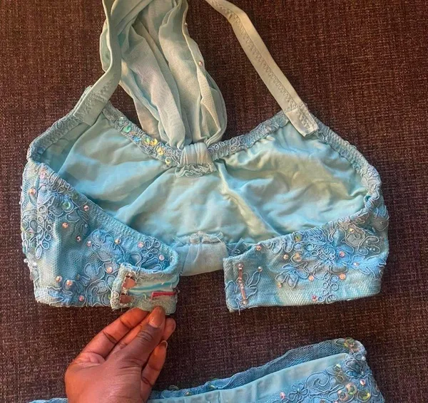 Baby blue 2- piece lyrical custom-made dance costume with rhinestone & appliqués - Image 3