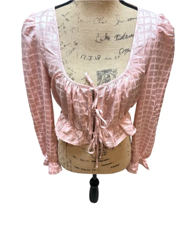 Sugar Thrillz Rose Cup Of Tea Satin Tie Front Crop Top Size M (18” PTP) NWT - Image 2