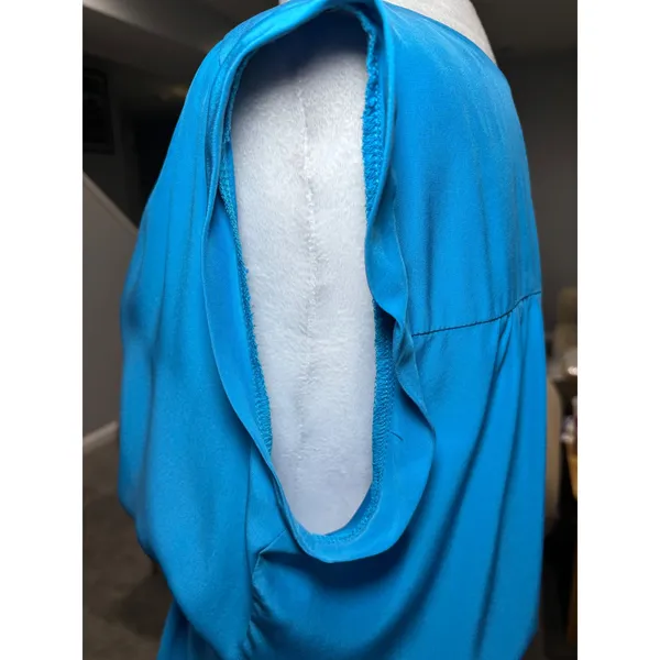 Amanda Uprichard‎ Silk Shift Dress L Blue Split Neck Tie Waist - Image 4