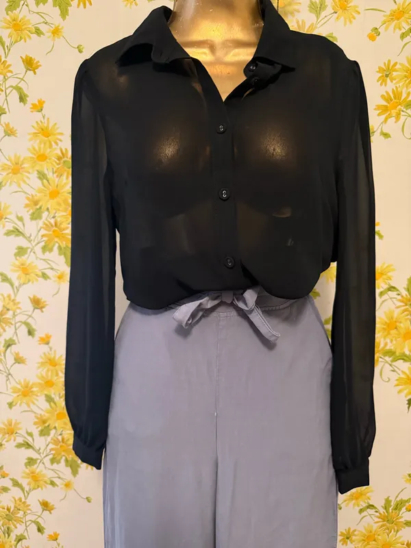TCEC Black Sheer Button-Up Blouse size S/M - Image 12