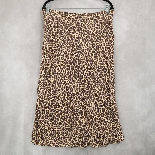 By Anthropologie Animal Print Leopard‎ Flare Knee Length Midi Skirt Plus 14 - Image 2