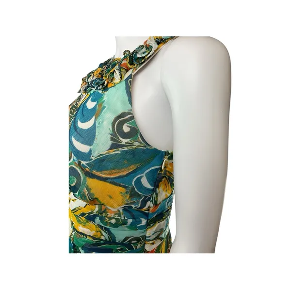SANGRIA Lined Colorful FLORAL CHIFFON Gathered Neckline/Waist Zip MAXI Dress‎ 10 - Image 5