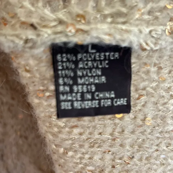 Fever Women’s Hand Knit Beige Sequin Cottagecore Casual Cardigan Size L - Image 3
