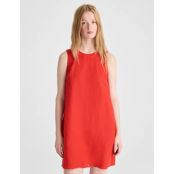 Madewell Mini Shift Dress in 100% Linen A Line Embroidered Hem Wild Poppy M - Image 2