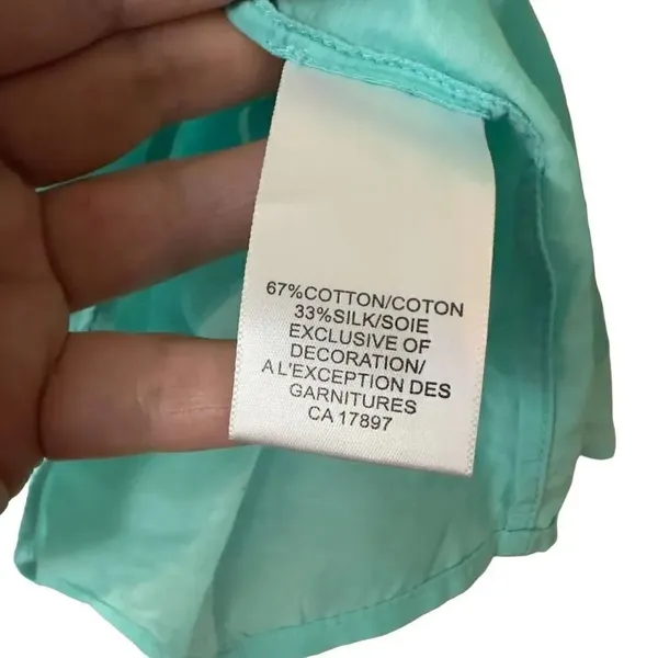 Trina Turk For Banana Republic Turquoise Silk Cotton Blue Blouse Size 0 - Image 7