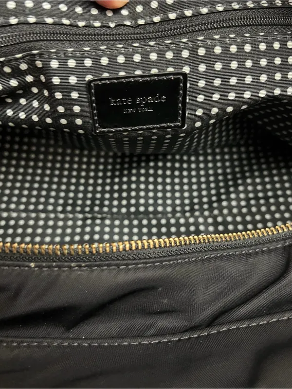 Kate Spade Black Nylon Handbag Patent Trim Polka Dot Lining Tote - Image 8