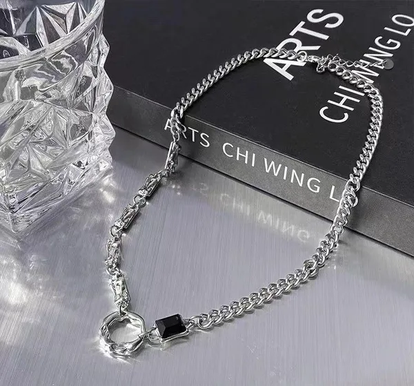 Titanium Steel Artificial Black Gem Ring Pendant Necklace for Men Women - Image 4