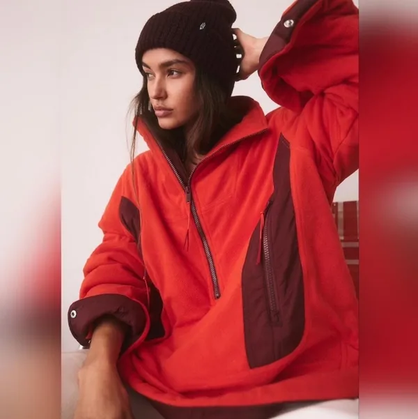 Free People FP Movement Climber Orange Fleece Oversized Jacket‎ Size L - Image 4