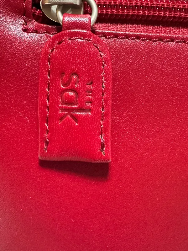 The Sak red leather shoulder bag zip closure, detachable strap interior pockets - Image 6