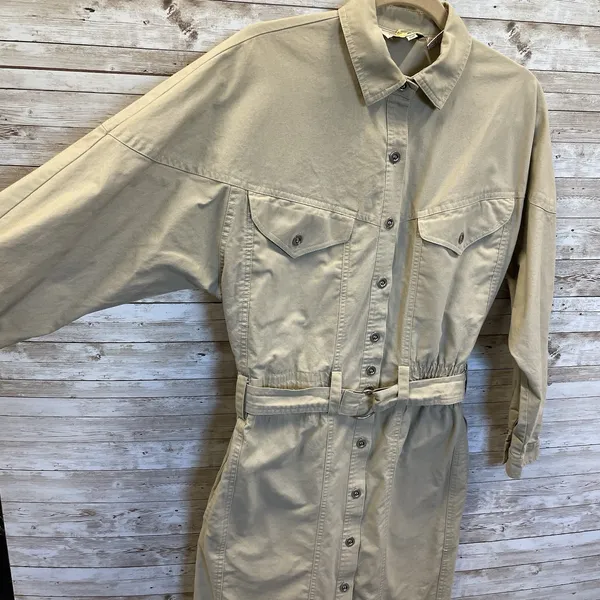 Vintage Together‎ Clothing Co Womens 10M Dress 1980s Cotton Safari Khaki Belt - Image 3