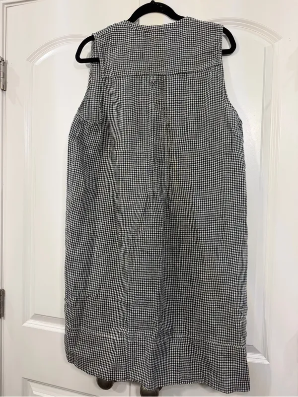 100% European Linen Sleeveless Mini Gingham Shift Swing Dress - Image 6
