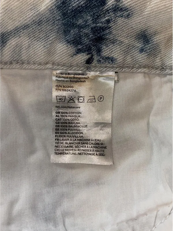 Denim Tie Dye Mini Skirt - Blue & White - Raw Hem Size M - Image 6