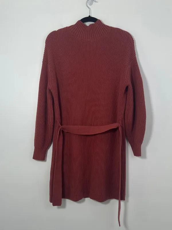 Anthropologie Maeve Size XS Mock Neck Tie Waist Sweater Mini Dress Cedar Color - Image 5