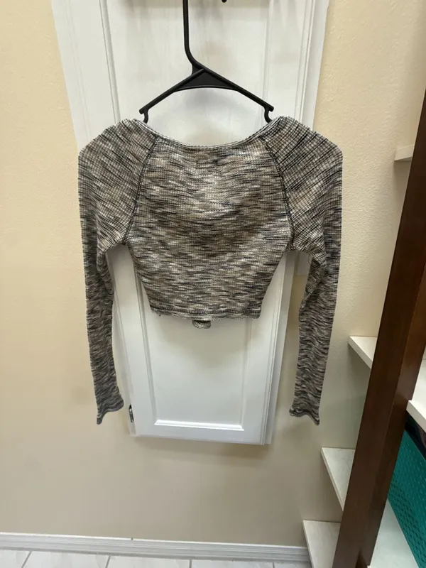 BDG Urban Outfitters Long Sleeve Cropped Waffle Knit Top Brown Marled Small - Image 4