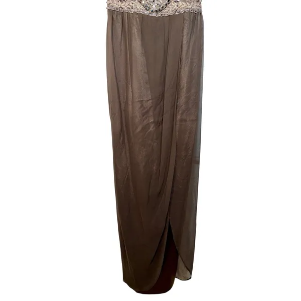 NWT Mandalay Brown Silk Beaded Embellished Maxi Long Gown Evening Dress Size 4 - Image 4