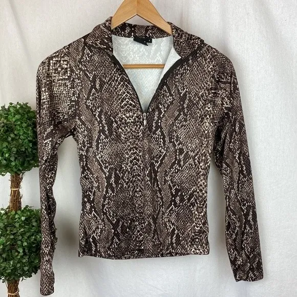Nils Brown Animal Print Long Sleeve Quarter Zip Top S - Image 2