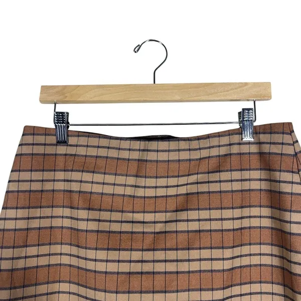 Versona Faux Wrap Plaid Skort Brown Tan Preppy Asymmetrical Hem Size L - Image 3
