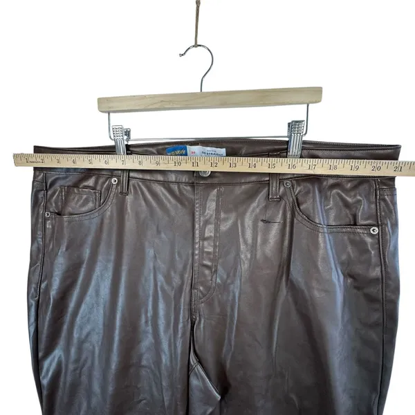 Old Navy Brown Faux Leather Straight Pants Plus‎ Size 20 Vegan Leather Trousers - Image 7