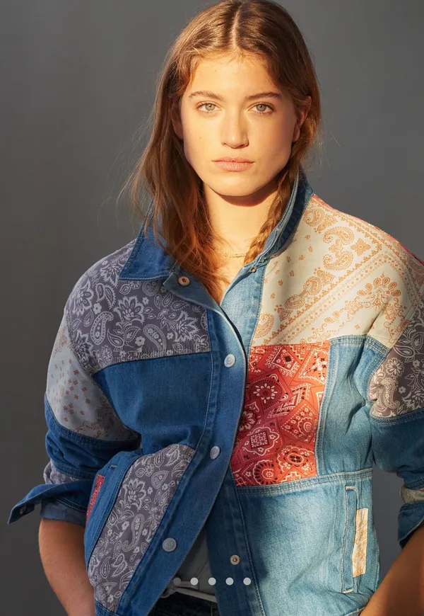Anthropologie Faria Patchwork Denim Trucker Jacket - Image 2