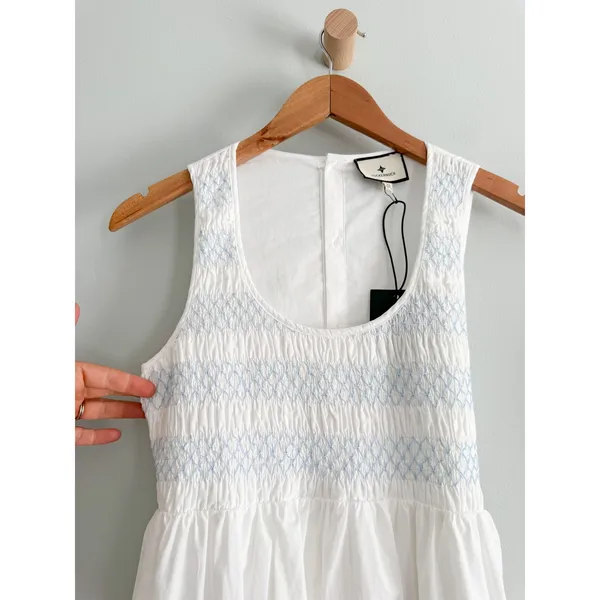 Tuckernuck | NWT Susannah Smocked Mini Dress White Blue | Sz XS - Image 5