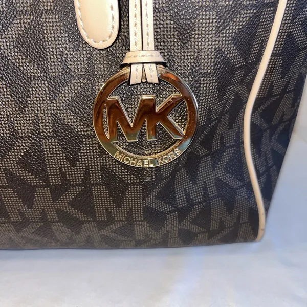 Michael Kors Dark Brown and Tan Logo Tote - Image 3