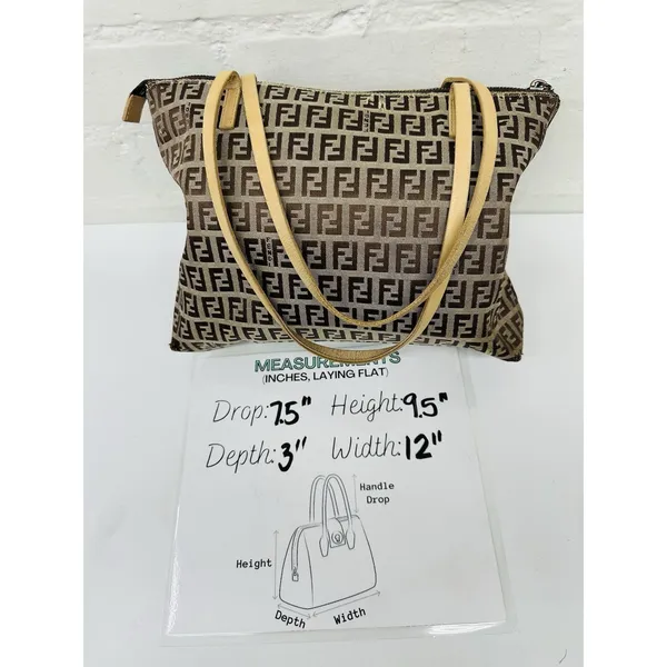 FENDI Zucca Tote‎ Bag Brown Beige Canvas Leather Read Pre-owned - Image 8