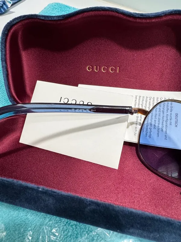 Gucci Gold Frame Blue Lenses Authentic Sunglasses - Image 10