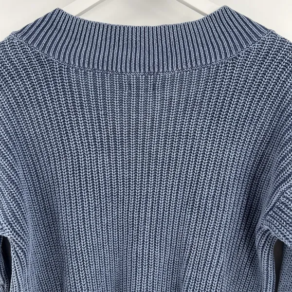 Aerie Sweater Women's Size XS Ribbed V-Neck Oversized Chunky‎ Knit Pullover Blue - Image 7