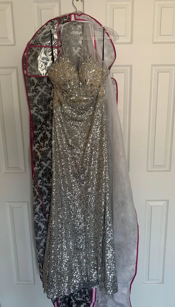 Silver Sequin Prom Dress - Image 4