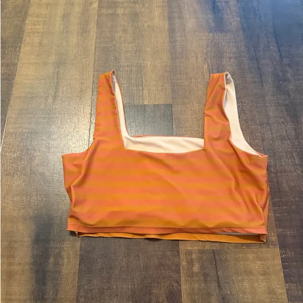 Albion Fit Bikini Top Orange Pink Stripe Square Neck Swim Size L - Image 4