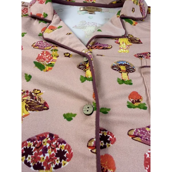 Haute Dreamz Mushroom Print PJ Top XL Pink Button Down Short Sleeve Sleepwear - Image 8