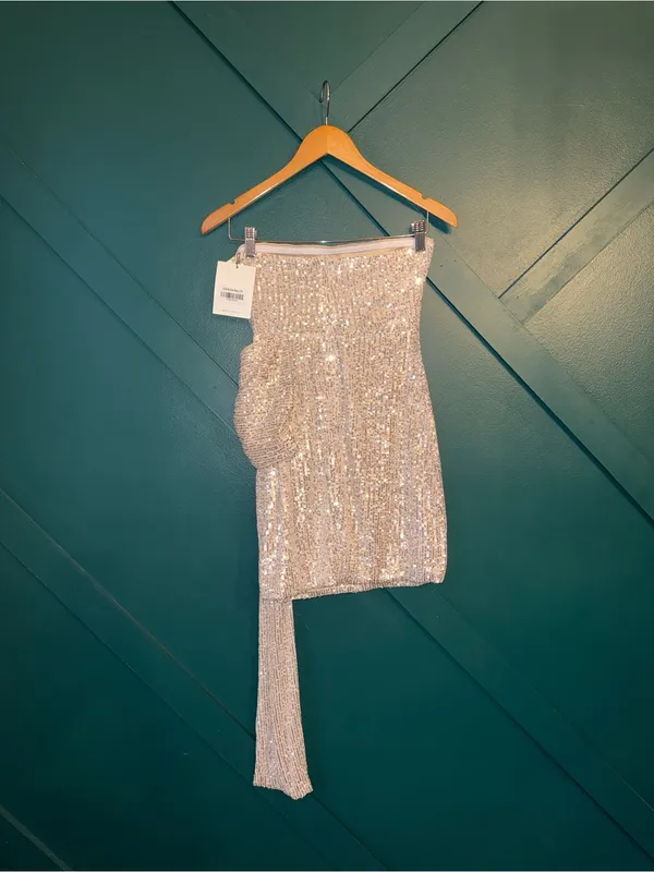 Hello Molly She’s The Gift Sequin Mini Dress Beige Party Going Out - Image 4