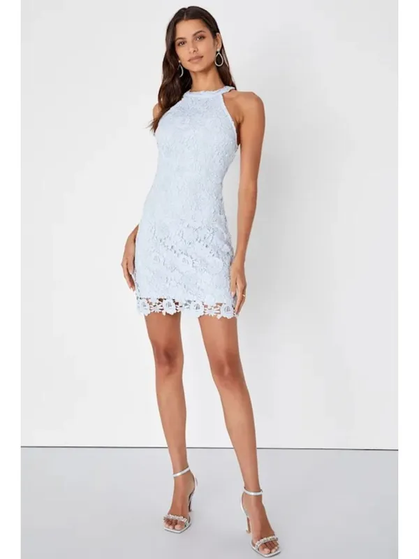 NWT Lulus Love Poem Light Blue Lace Mini Dress - Size: Small - Image 9