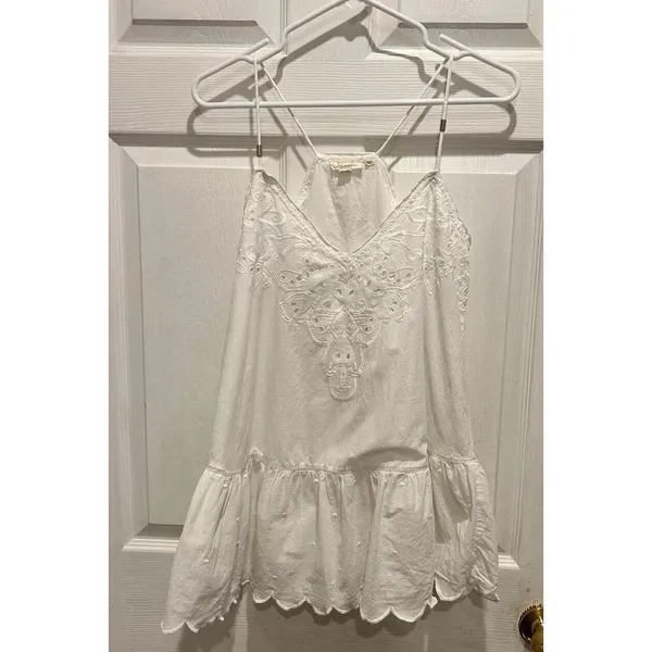 Anthro Let Me Be White Eyelet‎ Embroidered Peplum Cami Top Boho Cotton Sz 6 - Image 2