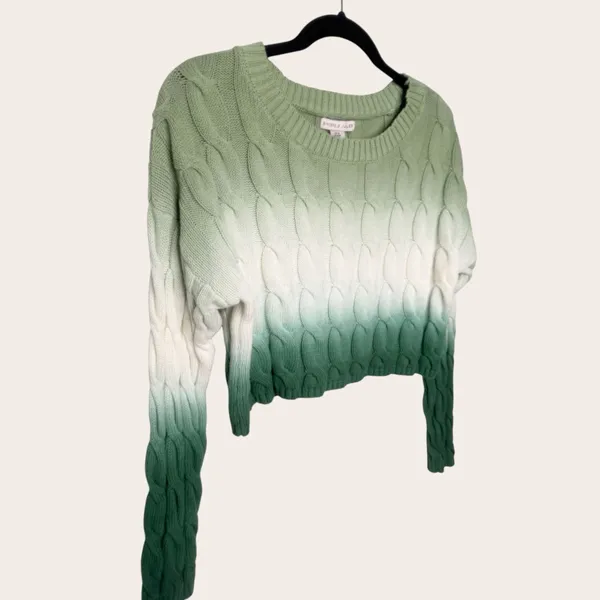 Sincerely Jules Green Ombre Cable Knit Cropped Green Sweater Medium - Image 5