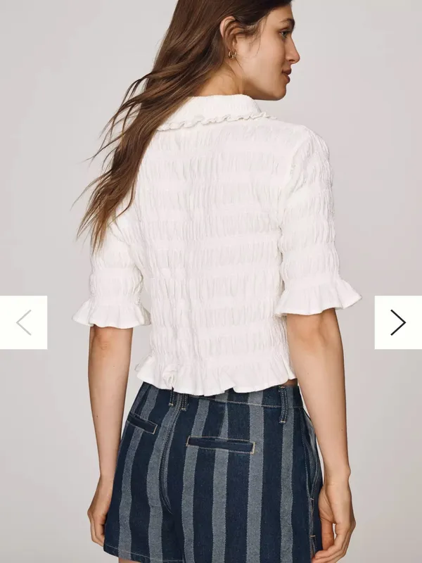 Anthropologie Maeve Smocked Button-Front Top in Ivory W2545 Sz XS - Image 4