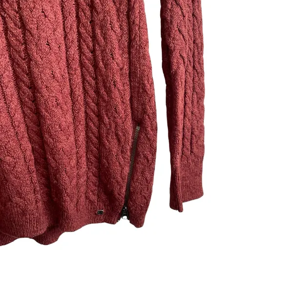 American Eagle Womens Sweater M Rust Cable Knit Crew Neck‎ Pullover Zipper Sides - Image 6