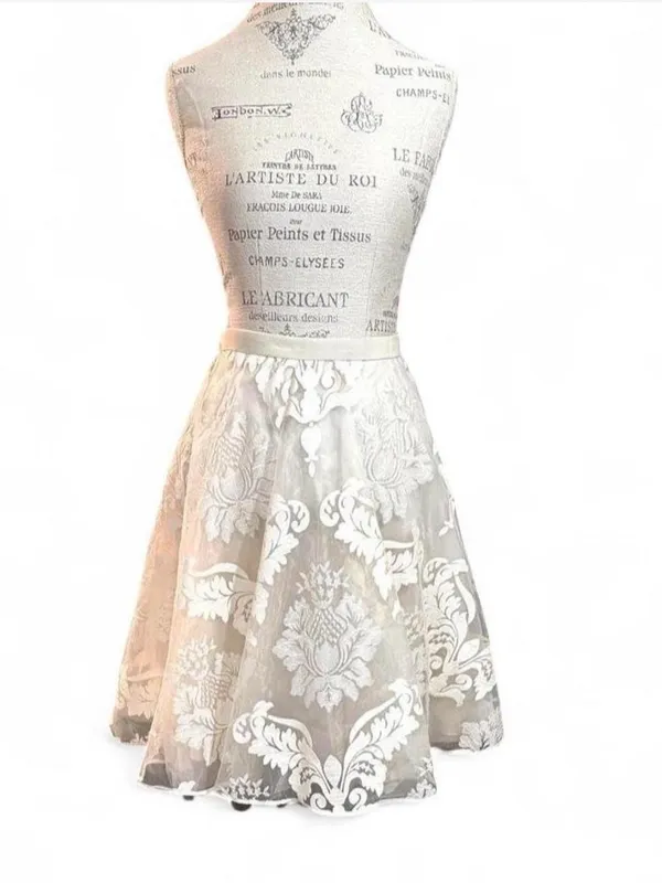 BARASCHI Ivory Three Layered Midi Skirt with Sheer Floral Lace Pattern Sz 2 - Image 6