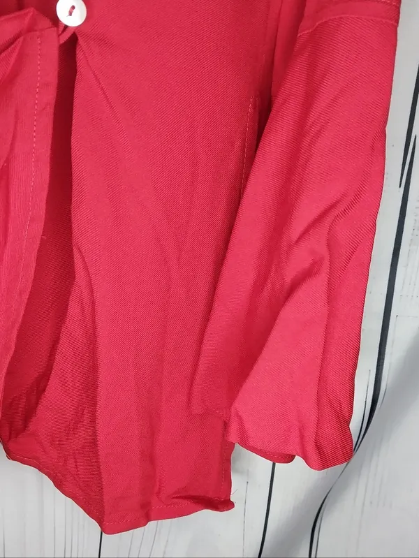 Free people Red Draped Wrap Front Long Sleeve Effortlessly Casual Women's Top - Image 4