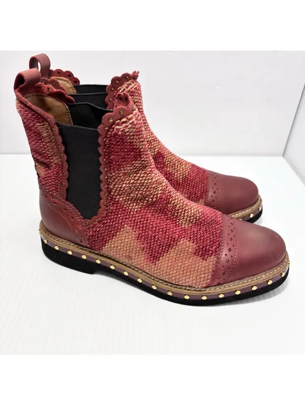 Free People Textile Atlas Chelsea Boot in Burgundy Red Kilim 36.5/6.5 - Image 5