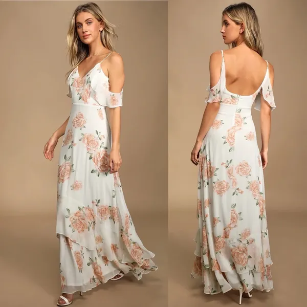 Lulus Take You‎ There Floral Print Maxi Dress in Ivory Size Small - Image 2