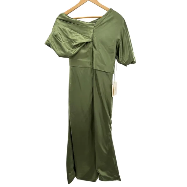 LanTing Bride TS Couture Olive Green Satin Draped One Shoulder‎ Gown NWT Small - Image 7