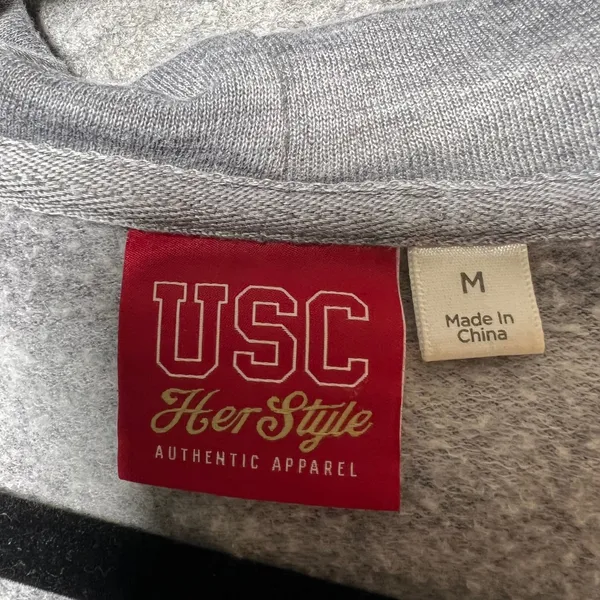 USC Her Style‎ Trojans Rhinestone Zip Up Hoodie Gray So Cal 80 Medium - Image 8