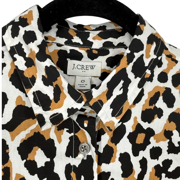 NWT J.Crew Womens Leopard Print Tie Waist‎ Cotton Shirt Dress Long Sleeve Size 0 - Image 7