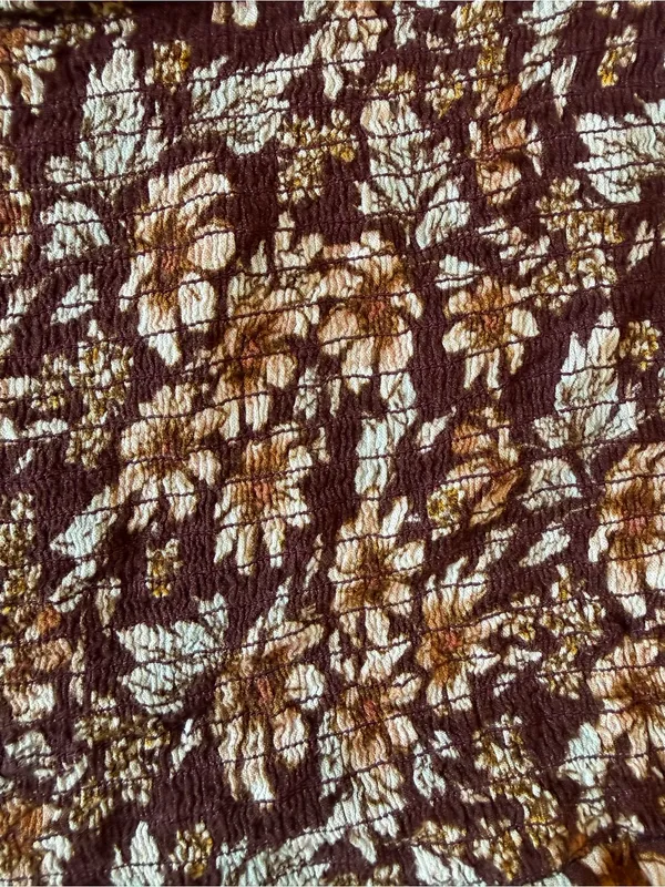 American Eagle Outfitters Brown Floral Smocked Festival‎ Peasant Crop Top Size M - Image 3
