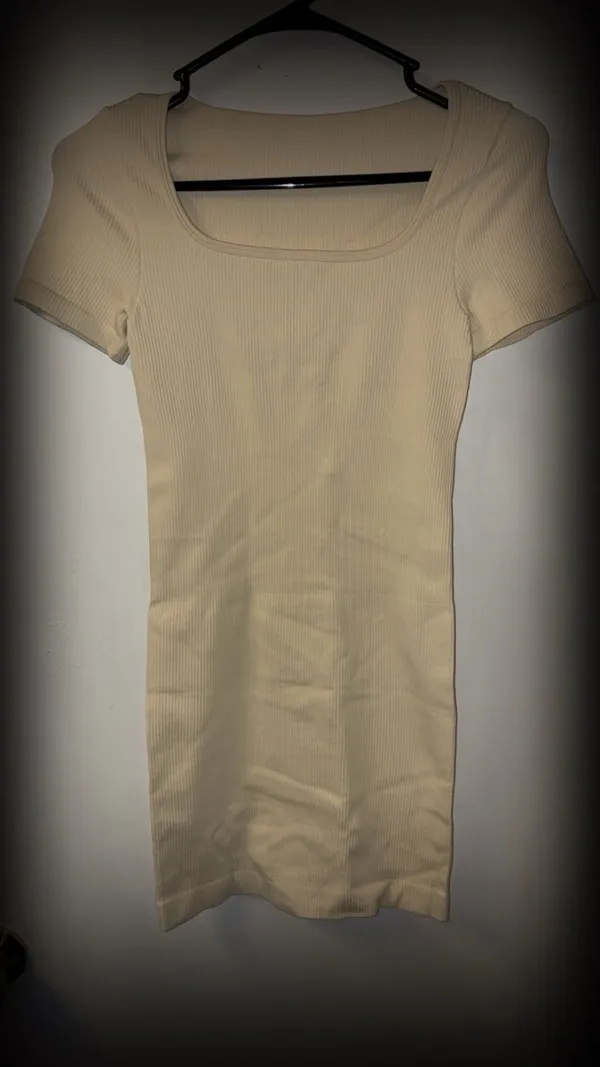 OQQ Women's Ribbed Square Neck Short Sleeve Fitted Mini Dress - Image 2