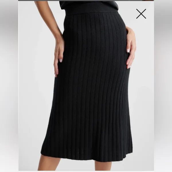 Quince Mongolian Black Cashmere Ribbed Women’s Midi Skirt Size Medium NWOT - Image 2
