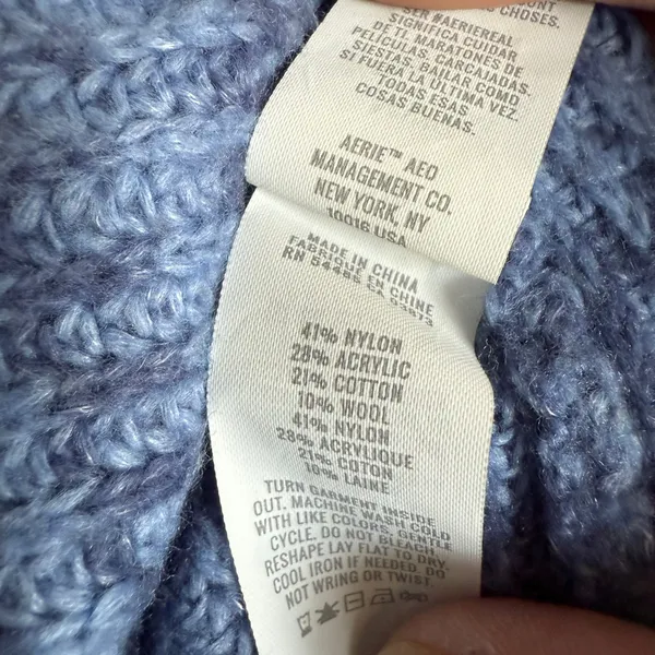5/$65 Aerie Womens Sweater Sz S‎ Blue Funnel Neck Quarter Zip Green Stripe - Image 6