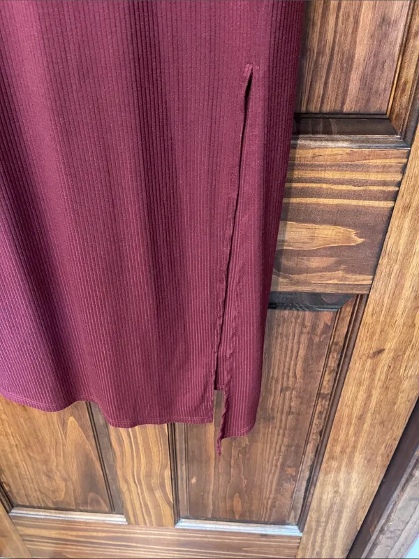 AFRM BurgundyJOYCE Ribbed Turtleneck Long Sleeve Midi Dress - Image 3