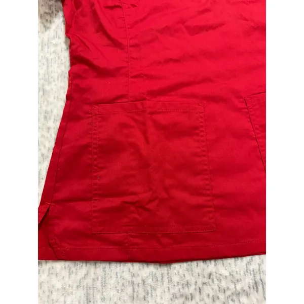 All Day by Landau Womens Red V-Neck Scrub Top Short‎ Sleeve Pockets 4143 SML NEW - Image 4